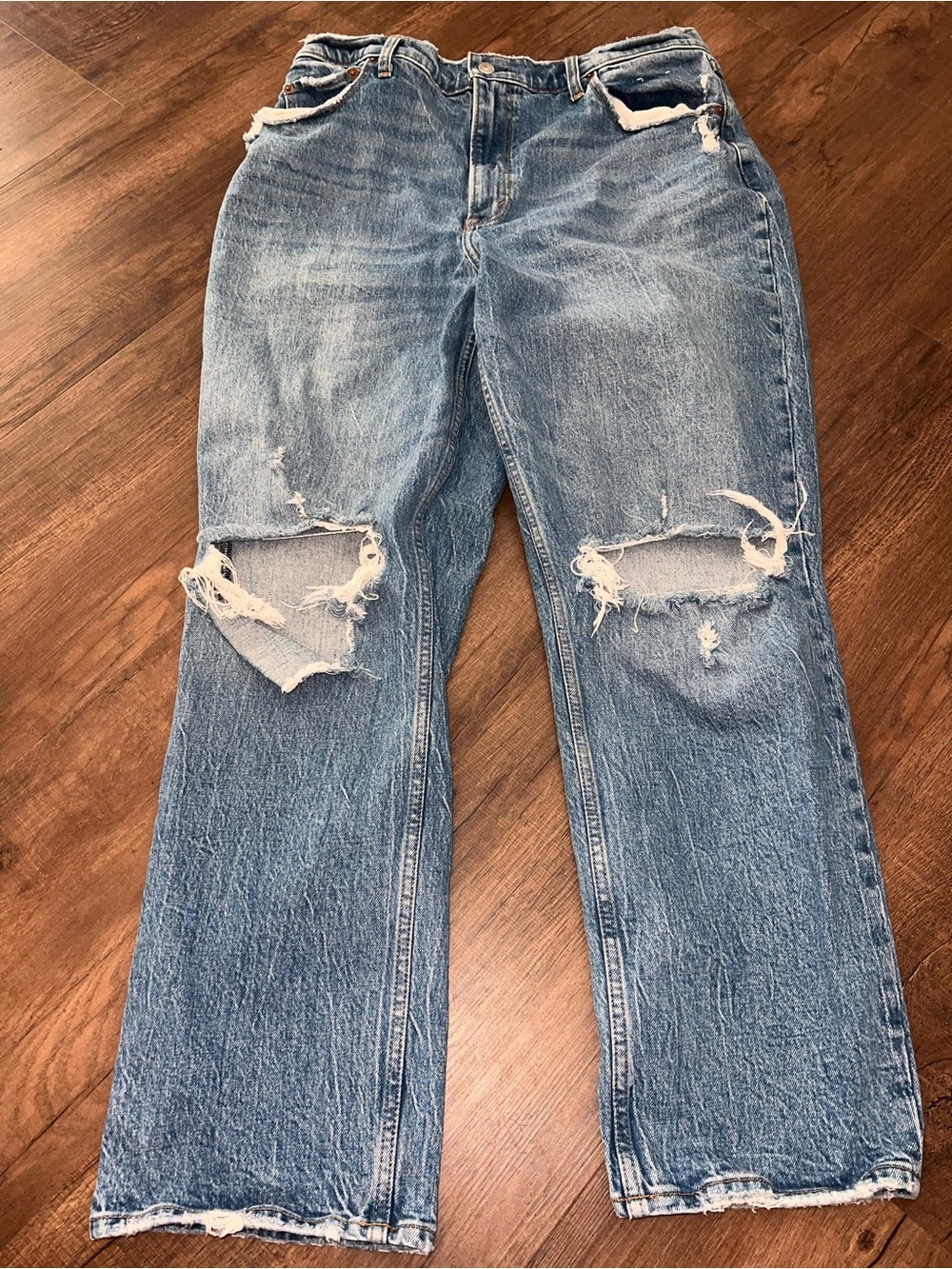 Abercrombie & Fitch Light Blue Distressed Straight-Leg Jeans